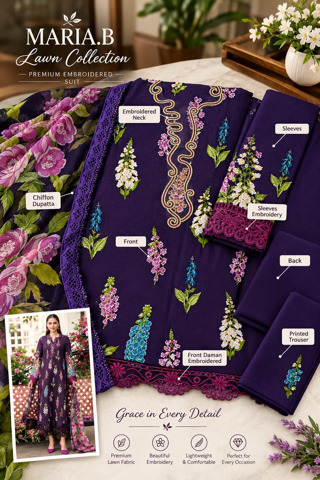 Embroidery 3pc dress